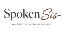 Spoken Sis logo with tagline 'Where Your Words Live' on a white background