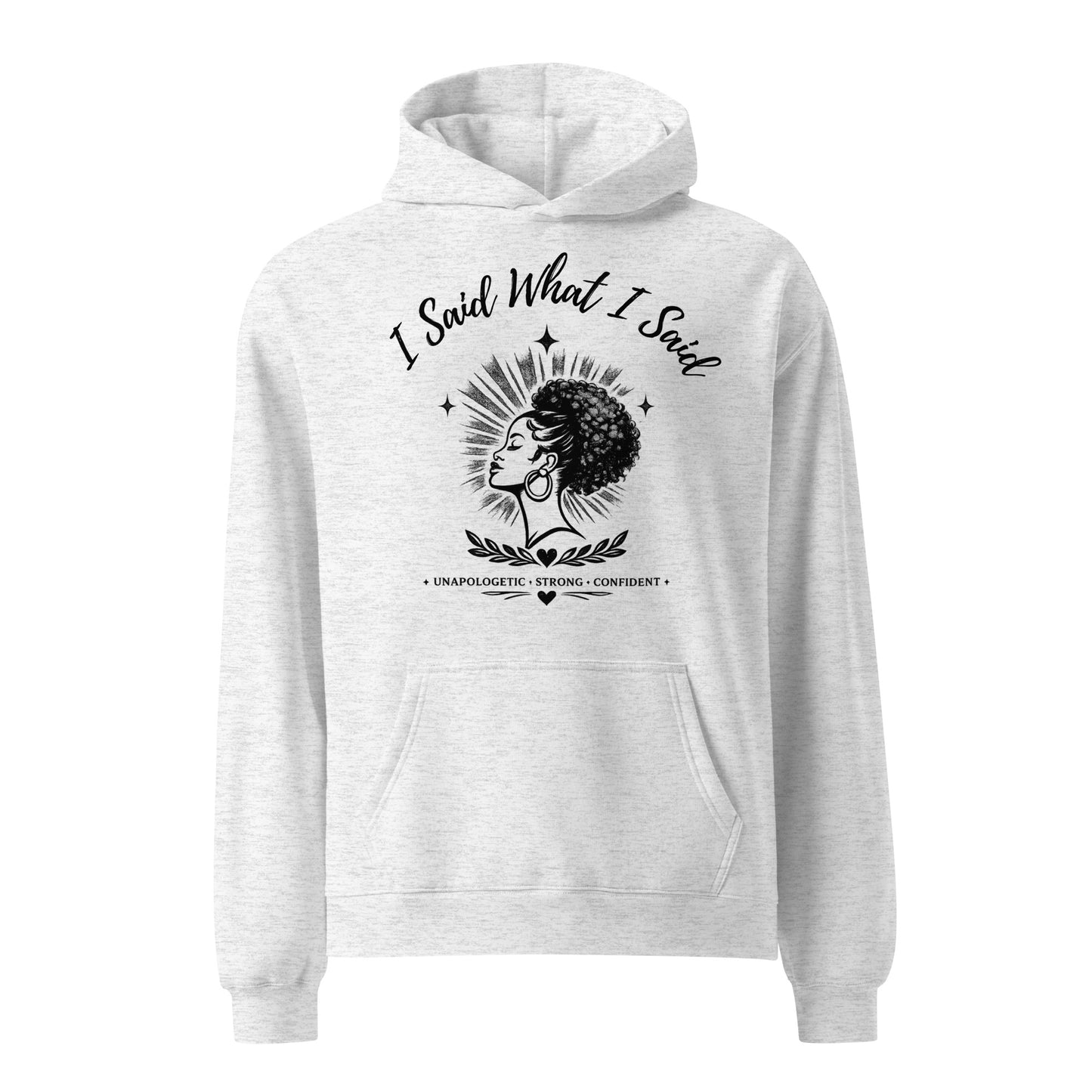 white swaetshirt hoodie with a phrase and image on the front