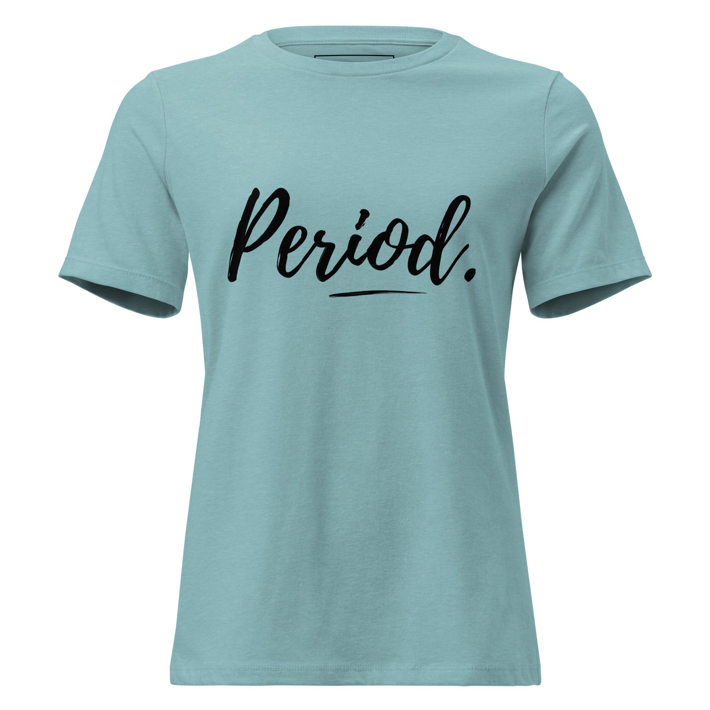 Light blue t-shirt with 'Period' text on a white background