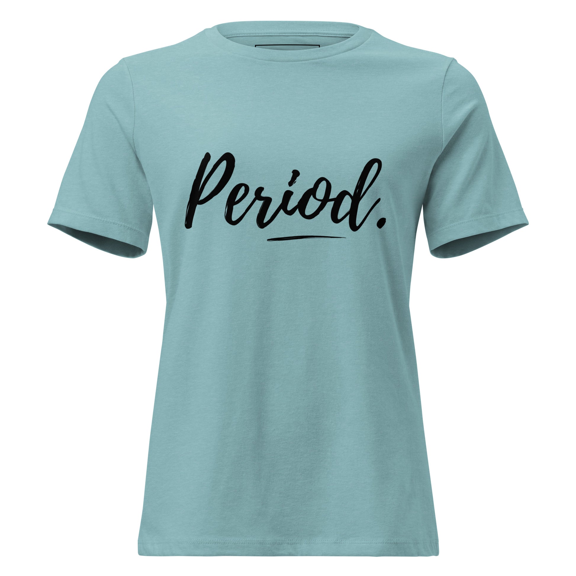 Light blue t-shirt with 'Period' text on a white background