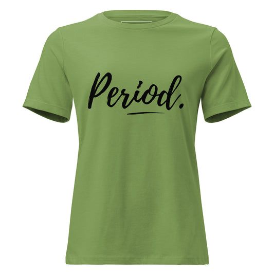 Green t-shirt with 'Period' text on a white background